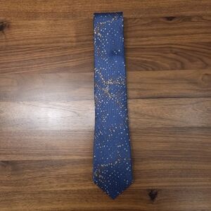 Bruno Piattelli 100% Silk Hand Made Blue Tie with Gold & Brown Abstract Dots